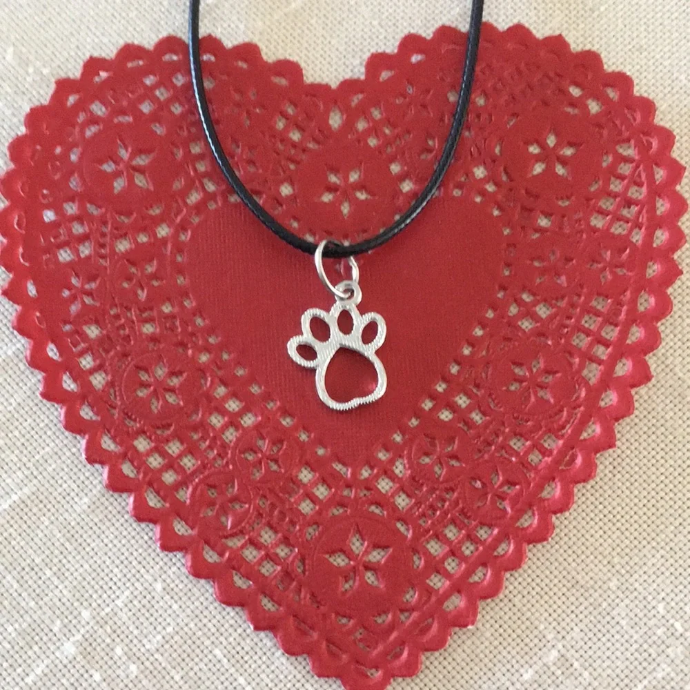 HAND CRAFTED Paw Necklace Dainty Silver Toned